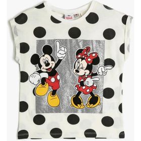 Koton Kız Çocuk Mickey Lisanslı Baskılı Tişört, Ekru Desenli (0D1), 9-10 Yaş