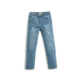 Koton MID Erkek Çocuk Dar Paça Yıpratılmış İndigo Kot Pantolon