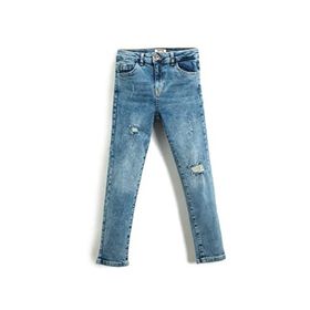 Koton MID Erkek Çocuk Dar Paça Yıpratılmış İndigo Kot Pantolon