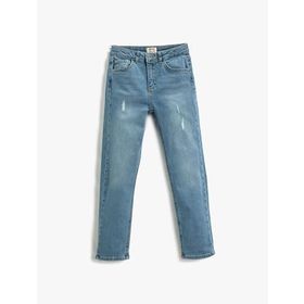 Koton MID Erkek Çocuk Dar Paça Yıpratılmış İndigo Kot Pantolon