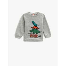 Koton Pamuklu Gri 12/18 Ay Dinozor Baskılı Uzun Kollu Erkek Bebek T-Shirt