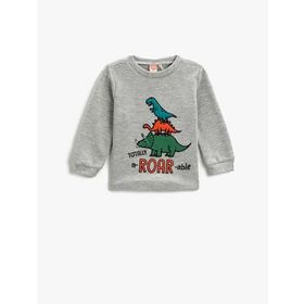 Koton Pamuklu Gri 12/18 Ay Dinozor Baskılı Uzun Kollu Erkek Bebek T-Shirt
