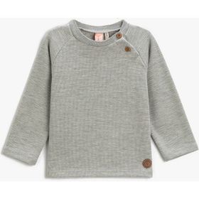 Koton Pamuklu Gri Basic Ribanalı Düğme Detaylı Erkek Bebek Sweatshirt