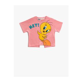 Koton Tweety Baskılı Crop Lisanslı Kısa Kollu Pamuklu Kız Çocuk Tişört