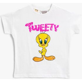 Koton Tweety Lisanslı Pullu Payetli Pamuklu Kız Çocuk Tişört
