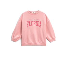 Koton Uzun Kollu Baskılı Bisiklet Yaka Pembe 260 11/12 Yaş Kız Çocuk Sweatshirt