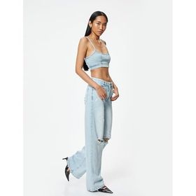 Koton Wide Leg Bianca Standart Bel Düğmeli Mavi Kadın Kot Pantolon