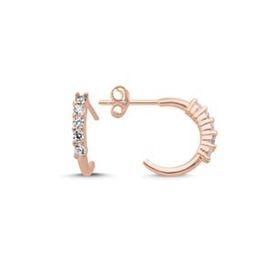 Kovac 925 Ayar 13 mm Halka Model Rose Kaplama Zirkon Taşlı Kadın Gümüş Küpe