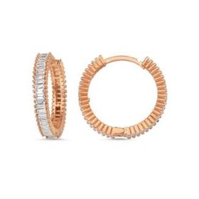 Kovac 925 Ayar 18 mm Baget Tamtur Halka Model Rose Kaplama Zirkon Taşlı Kadın Gümüş Küpe