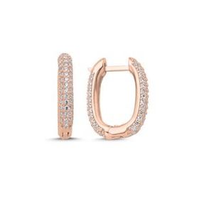 Kovac 925 Ayar 19 mm Tamtur Halka Model Rose Kaplama Zirkon Taşlı Kadın Gümüş Küpe