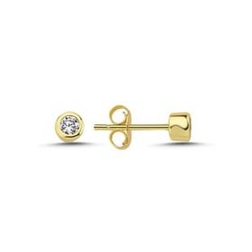 Kovac 925 Ayar 4 mm Yuvarlak Tektaş Model Altın Kaplama Zirkon Taşlı Kadın Gümüş Küpe
