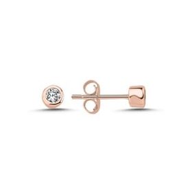 Kovac 925 Ayar 4 mm Yuvarlak Tektaş Model Rose Kaplama Zirkon Taşlı Kadın Gümüş Küpe