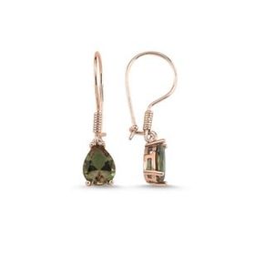 Kovac 925 Ayar 8x10 mm Damla Mengeç Model Rose Kaplama Sultanit Taşlı Kadın Gümüş Küpe