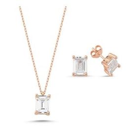 Kovac 925 Ayar Baget Model Rose Kaplama Zirkon Taşlı Kadın Gümüş Set