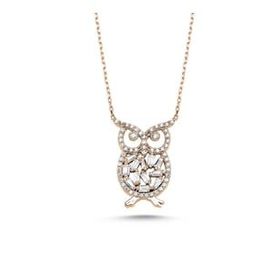 Kovac 925 Ayar Baykuş Model Rose Kaplama Zirkon Taşlı Kadın Gümüş Kolye