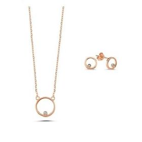 Kovac 925 Ayar Çember Model Rose Kaplama Zirkon Taşlı Kadın Gümüş Set
