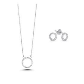 Kovac 925 Ayar Çember Model Zirkon Taşlı Kadın Gümüş Set