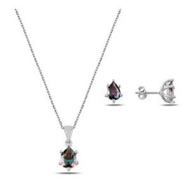 Kovac 925 Ayar Damla Model Mistik Topaz Taşlı Kadın Gümüş Set