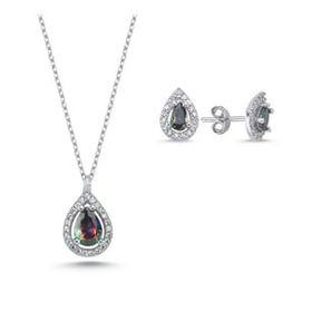 Kovac 925 Ayar Damla Model Mistik Topaz Taşlı Kadın Gümüş Set
