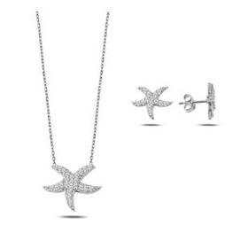 Kovac 925 Ayar Denizyıldızı Model Zirkon Taşlı Kadın Gümüş Set