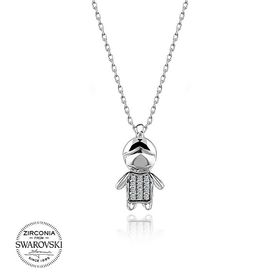 Kovac 925 Ayar Erkek Çocuğu Model Swarovski Zirconia Taşlı Kadın Gümüş Kolye