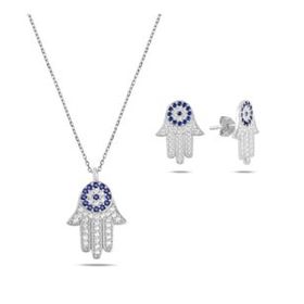 Kovac 925 Ayar Fatma Ana Eli&Göz Model Zirkon Taşlı Kadın Gümüş Set