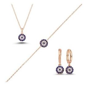 Kovac 925 Ayar Göz Model Rose Kaplama Zirkon Taşlı Kadın Gümüş Set