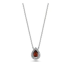 Kovac 925 Ayar Gümüş Damla Tektaş Model Garnet Taşlı Kadın Kolye