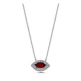 Kovac 925 Ayar Gümüş Göz Tektaş Model Garnet Taşlı Kadın Kolye