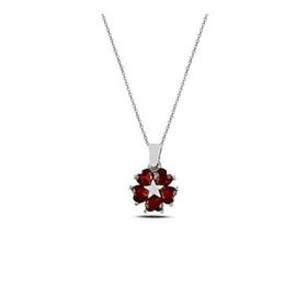 Kovac 925 Ayar Gümüş Kalp Çiçek Yıldız Model Garnet Taşlı Kadın Kolye