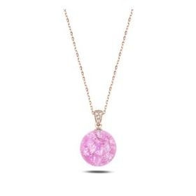 Kovac 925 Ayar Gümüş Pembe Küre Model Rose Kaplama Zirkon Taşlı Kadın Kolye
