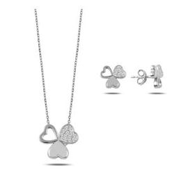 Kovac 925 Ayar Kalpli Yonca Model Zirkon Taşlı Kadın Gümüş Set