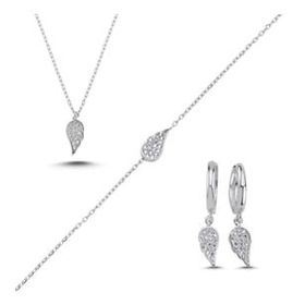 Kovac 925 Ayar Kanat Model Zirkon Taşlı Kadın Gümüş Set