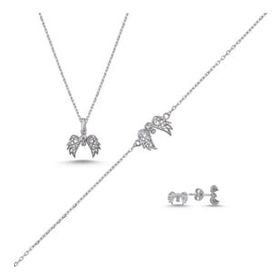 Kovac 925 Ayar Kanat Model Zirkon Taşlı Kadın Gümüş Set