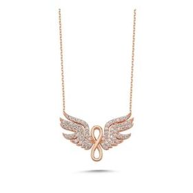 Kovac 925 Ayar Kanat&Sonsuzluk Model Rose Kaplama Zirkon Taşlı Kadın Gümüş Kolye