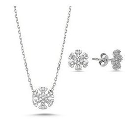 Kovac 925 Ayar Kar Tanesi Model Zirkon Taşlı Kadın Gümüş Set