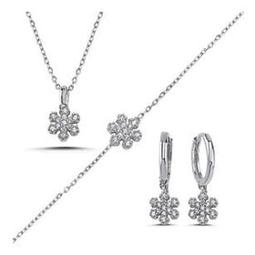Kovac 925 Ayar Kar Tanesi Model Zirkon Taşlı Kadın Gümüş Set