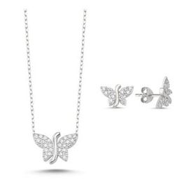 Kovac 925 Ayar Kelebek Model Zirkon Taşlı Kadın Gümüş Set