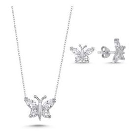 Kovac 925 Ayar Kelebek Model Zirkon Taşlı Kadın Gümüş Set