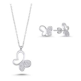 Kovac 925 Ayar Kelebek Model Zirkon Taşlı Kadın Gümüş Set