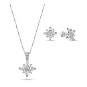 Kovac 925 Ayar Lotus Çiçeği Model Zirkon Taşlı Kadın Gümüş Set