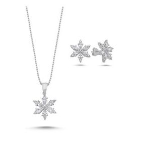 Kovac 925 Ayar Lotus Çiçeği Model Zirkon Taşlı Kadın Gümüş Set