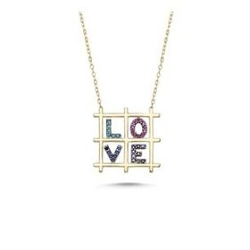 Kovac 925 Ayar Love Model Altın Kaplama Zirkon Taşlı Kadın Gümüş Kolye