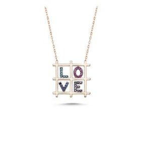 Kovac 925 Ayar Love Model Rose Kaplama Zirkon Taşlı Kadın Gümüş Kolye