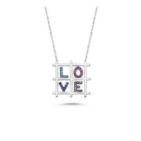 Kovac 925 Ayar Love Model Zirkon Taşlı Kadın Gümüş Kolye