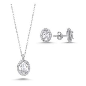 Kovac 925 Ayar Oval Model Zirkon Taşlı Kadın Gümüş Set