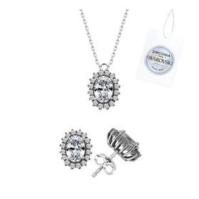 Kovac 925 Ayar Oval Tektaş Model Swarovski Zirconia Taşlı Kadın Gümüş Set