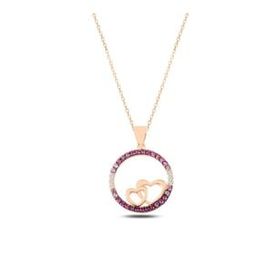 Kovac 925 Ayar Pembe Tonlamalı Kalp Model Rose Kaplama Nano Taşlı Kadın Gümüş Kolye