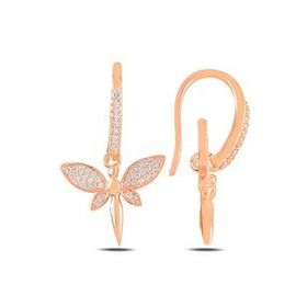 Kovac 925 Ayar Peri Model Rose Kaplama Zirkon Taşlı Sallantılı Kadın Gümüş Küpe