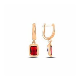 Kovac 925 Ayar Rose Kaplama Garnet Zirkon Taşlı Sallantılı Kadın Gümüş Küpe